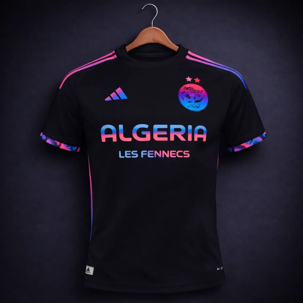 Maillot Algérie Les Fennecs Noir Rose et Bleu